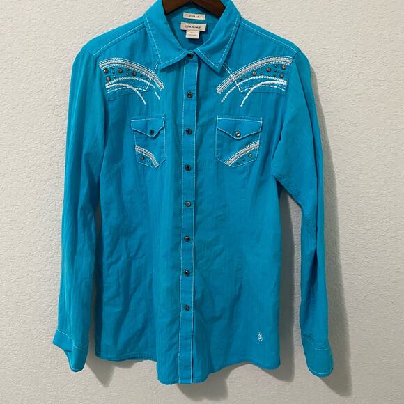 Ariat Tops - ARIAT Western Shirt Embroidered Fitted Blue Women's Size Large*